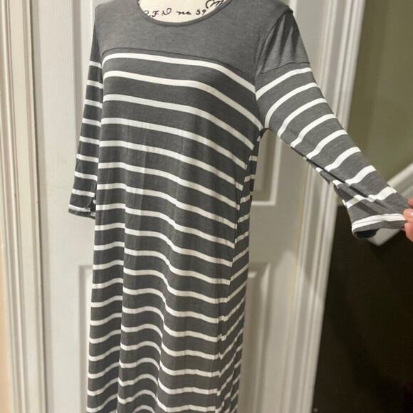 Exist Maxi Dress 3/4 Sleeve Stripe Ribbed Size Medium versatile chic BEACHY - Picture 2 of 16